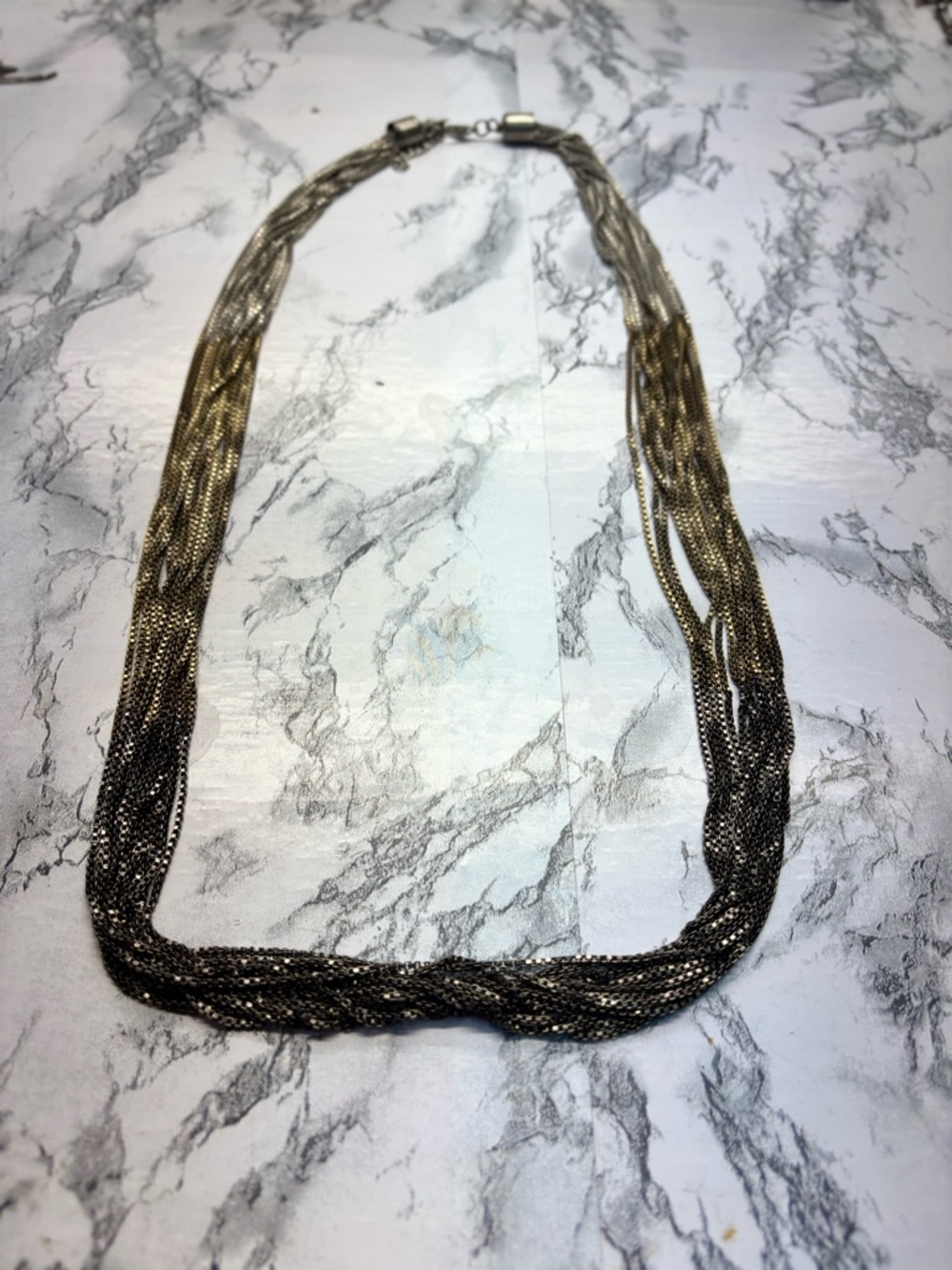 Women's Three-Tone ombré Metallic Multi-Strand Necklace - Silver and Gold